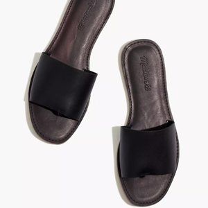 Madewell Boardwalk Post Slide Sandal in Black Leather Size 11